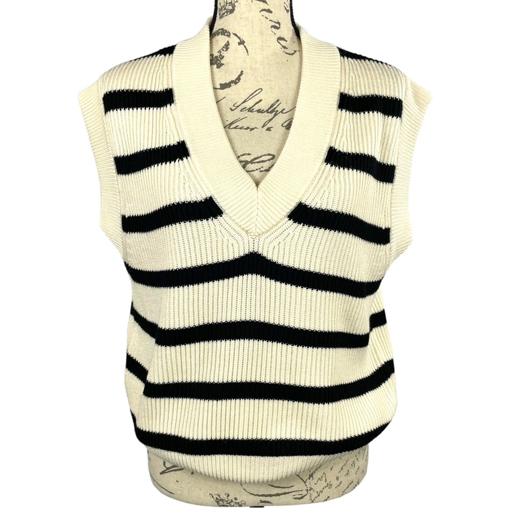 Zara Womens Cream & Black Striped Sweater Vest